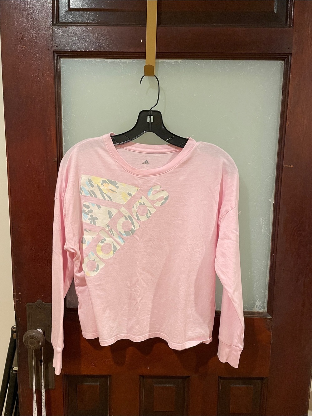 adidas Pink Long-Sleeve Tee with Patterned Trefoil